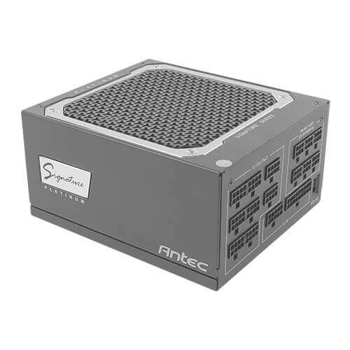 'Antec Signature Serie Netzteil, modular, mit mehreren Anschlussmöglichkeiten, dunkelgraues Gehäuse, verstärktes Lüftungsgitter.'