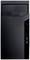 Schwarzes PC-Gehäuse mit USB-Anschlüssen und Ein-/Ausschalter an der Front. Oben befinden sich Schächte für optische Laufwerke.
