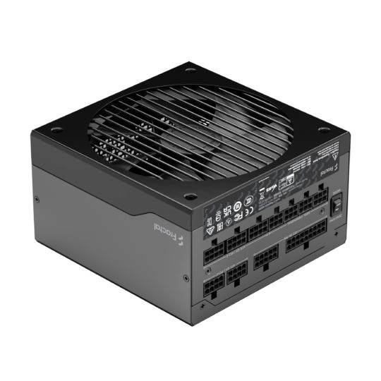 Schwarzes Computer-Netzteil mit Lüfter oben und mehreren Anschlüssen vorne. Geeignet für PC-Bau oder Austausch einer vorhandenen Stromversorgung.