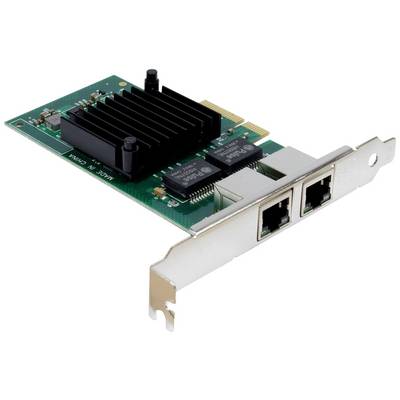 'PCIe-Netzwerkkarte mit zwei Ethernet-Anschlüssen und schwarzem Kühlkörper'
