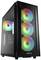 Ein PC-Gehäuse mit vier RGB-Lüftern an der Vorder- und Rückseite. Lüfter leuchten in mehrfachen Farben.