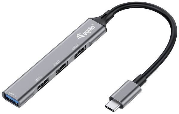 Equip 128961 USB-Hub 4 Port USB-A USB 3.1 Gen1 5 GBit/s mit USB-C® Stecker Schwarz, Grau 128961