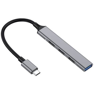 Ein USB-C-Hub mit mehreren Anschlüssen, darunter USB-A, HDMI und mehr. Kompaktes Design für den Anschluss verschiedener Geräte.