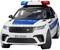 Spielzeug Polizeiauto, Modell Range Rover, mit rotem und blauem Lichtbalken auf dem Dach und 'POLICE'-Aufschrift auf der Motorhaube.