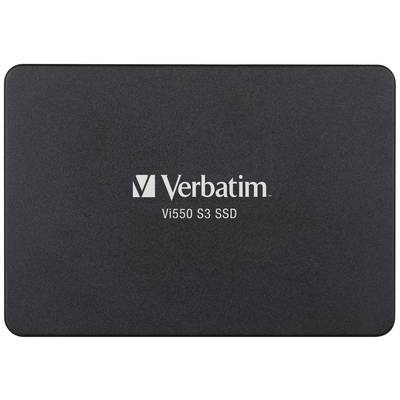 Externe SSD von Verbatim, Modell Vi550 S3, auf schwarzem Gehäuse abgebildet.