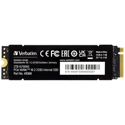 'Verbatim 2 TB VT7000G PCIe NVMe M.2 2280 Internes SSD, Modell 49368, hergestellt in China, Seriennummer 493673094830257.'