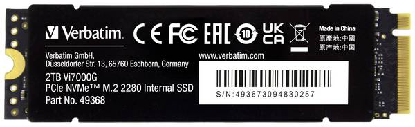 Verbatim Vi7000 PCIe NVMe M.2 SSD 2 TB Solid State Disk GB