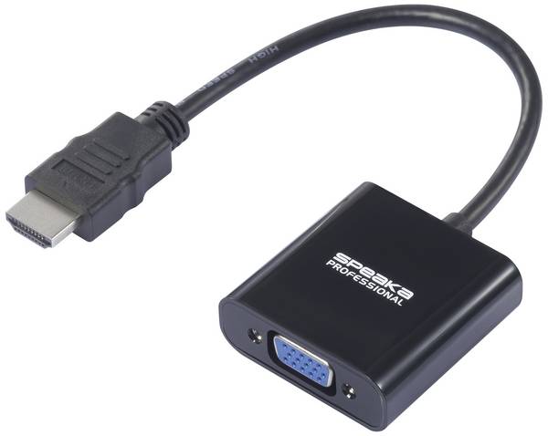 SpeaKa Professional 4064161294315 HDMI / VGA / Klinke Adapter [1x HDMI-Stecker - 1x VGA-Buchse, Klinkenbuchse 3.5 mm] Schwarz  0.15 m