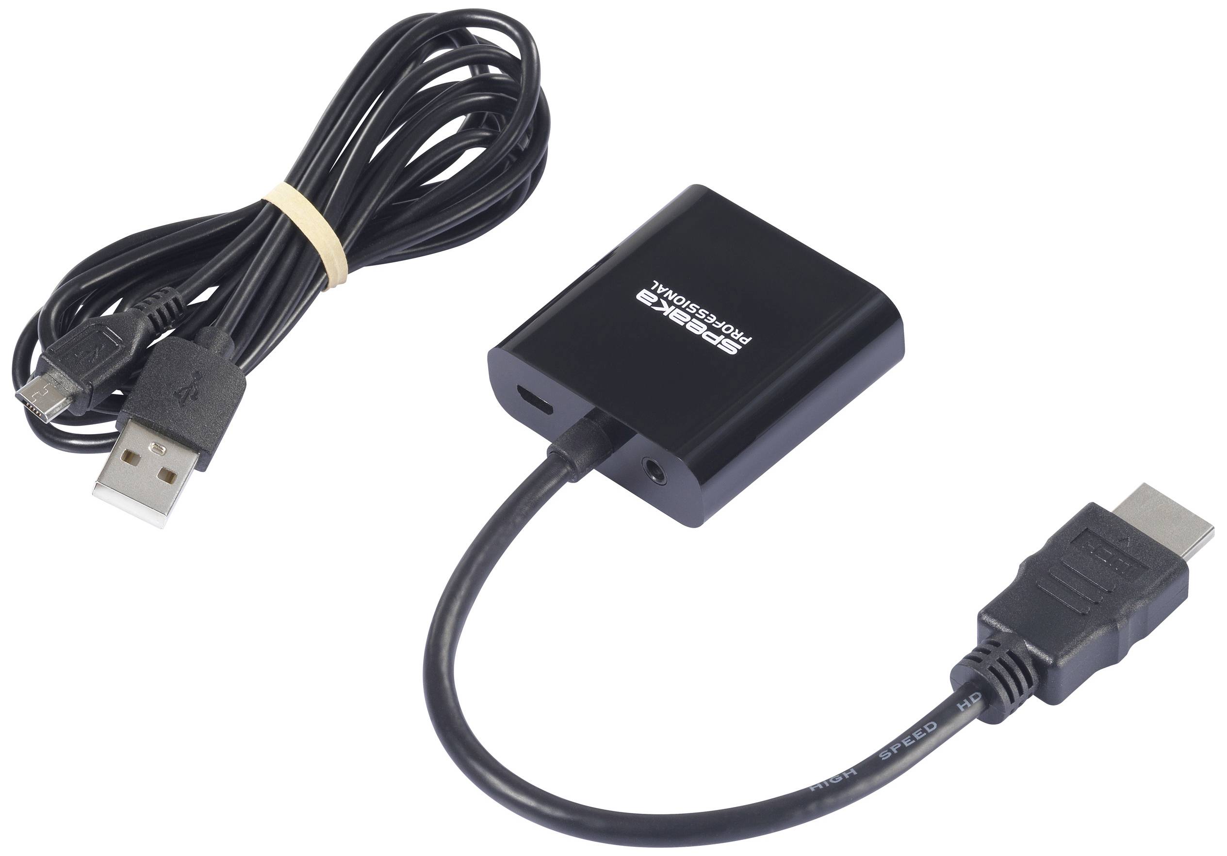 USB-auf-HDMI-Adapter mit zwei Kabeln: Ein USB-Kabel und ein HDMI-Kabel, geeignet für digitale Verbindungen zwischen Geräten.