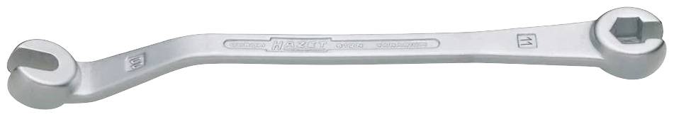 Ein silberner doppelendiger Ringschlüssel mit unterschiedlichen Sechskantöffnungen an beiden Enden; geeignet für verschiedene Schraubengrößen.