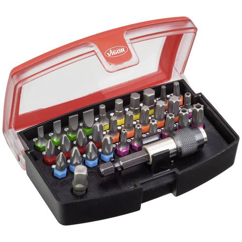 Thumbnail - Vigor V5019 Bit-Set 32teilig Schlitz, Innen-Sechskant, Kreuzschlitz Phillips, Pozidriv, T-Profil, TH-Profil