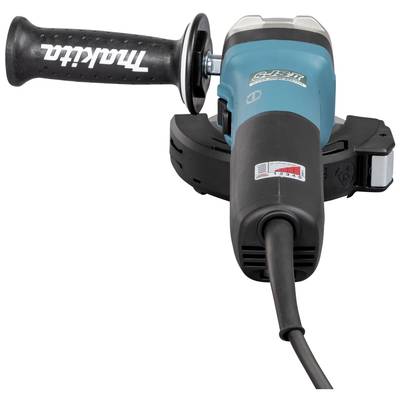 Ein blauer Winkelschleifer mit schwarzem Griff und Kabel, von der Marke Makita.