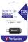 USB-C-Laufwerk von Verbatim mit 128 GB Kapazität, USB 3.2 Gen 1, Übertragungsrate bis zu 100 MB/s. Verpackungsbild mit Produkt.