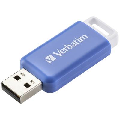 Blauer USB-Stick mit 'Verbatim'-Logo, rechteckige Form, abnehmbarer Kappe.