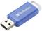 Blauer USB-Stick mit 'Verbatim'-Logo, rechteckige Form, abnehmbarer Kappe.