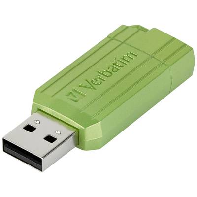 Ein grüner USB-Stick der Marke Verbatim, kompakt und tragbar, geeignet zum Speichern und Transportieren von digitalen Daten.