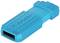 Ein blauer USB-Stick mit der Aufschrift 'Verbatim', rechteckige Form, dient zur Speicherung von digitalen Daten.