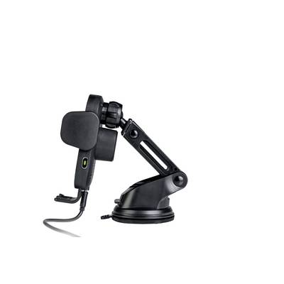 Schwarze Autohalterung mit verstellbarem Arm und Saugnapf, geeignet zum Befestigen von Smartphones an Fahrzeugoberflächen.