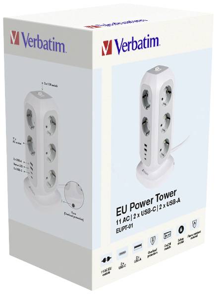 Verbatim EUPT-01 - Steckdosenleiste - 15-in-1 europäische Mehrfachsteckdose - Wechselstrom 230 V - 3600 Watt - Eingabe,-3
