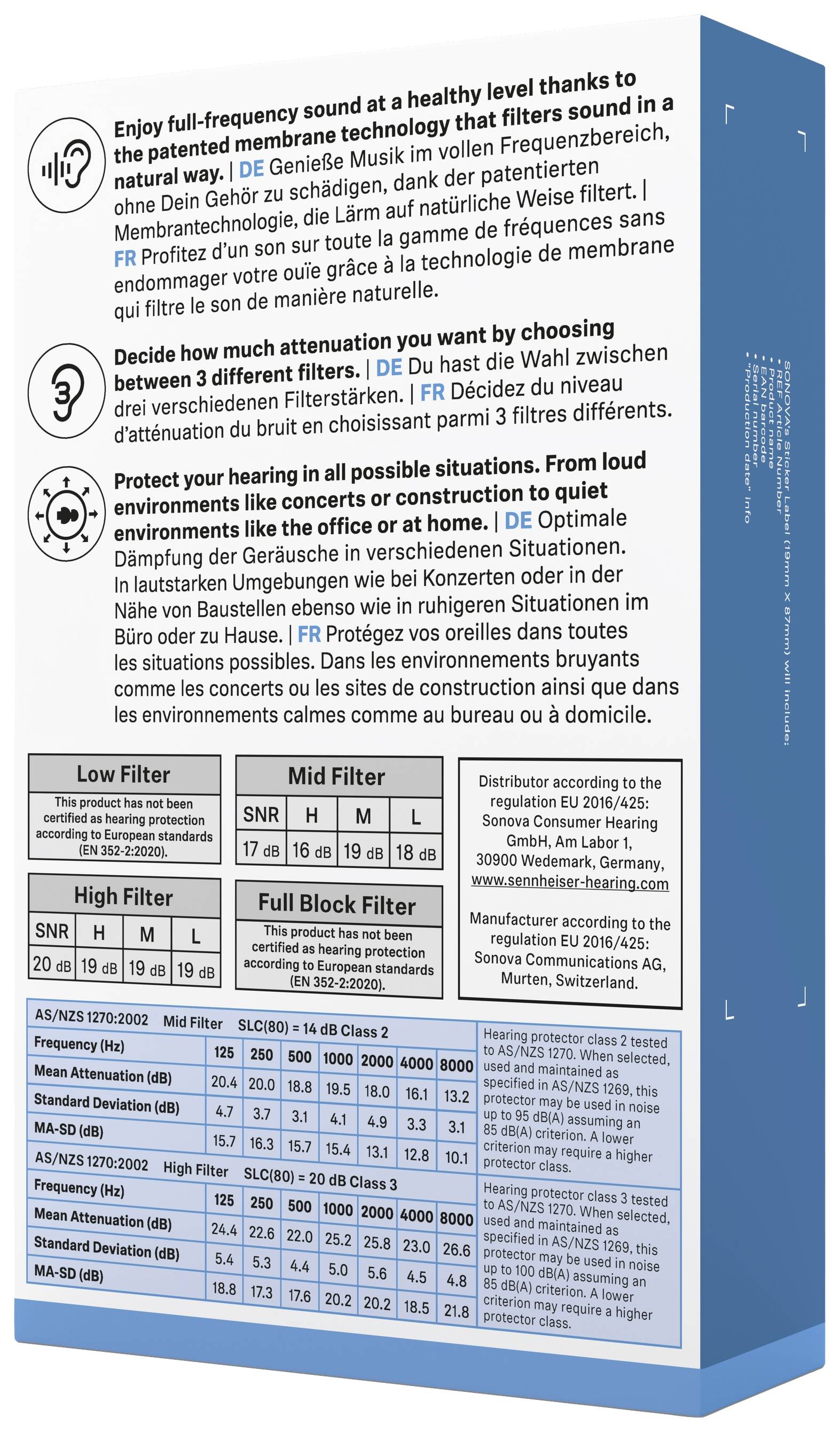 'Genießen Sie Musik in vollem Frequenzbereich, ohne Gehörschäden. Wählen Sie 3 Filterstufen für optimale Geräuschdämpfung bei Veranstaltungen.'