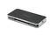 Eine schwarze USB-C-Dockingstation von Kensington, rechteckig mit abgerundeten Ecken, zeigt einen USB-C-Anschluss an der Seite.
