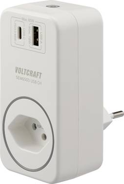 VOLTCRAFT SEM6503 CH Energiekosten-Messgerät USB-Schnittstelle, inkl. Funksteckdose, Datenexport, Datenloggerfunktion, Kostenprognose, TRMS, Stromtarif einstellbar, mit App-Steuerung, Internet-Anbindung, USB-Messung (Ladeleistung)