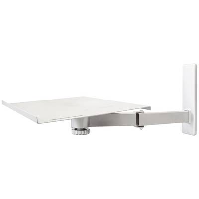 Verstellbare Metall-Wandhalterung mit breitem flachem Regal, geeignet zur Platzierung elektronischer Geräte oder Bücher.