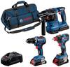 Bosch Professional Profi Set 18V(GSR,GDX,GBH,3xPC4,0Ah,GAL) 0615A5003B Werkzeugset Akkugeräte, Handwerker, Heimwerker, Profi in Tasche, mit Tragegurt