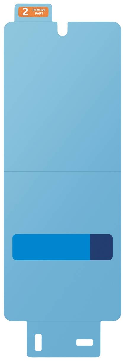 Blauer Akkuladezustandsanzeiger mit zwei Balken: ein leuchtend blauer und ein dunkelblauer Balken. Oben links steht '2'.