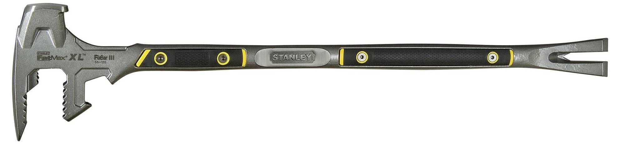 Ein Stanley FatMax XL Hammer; robust mit integriertem Nagelzieher und Gummigriff, geeignet für Abbrucharbeiten und Zimmermannsprojekte.