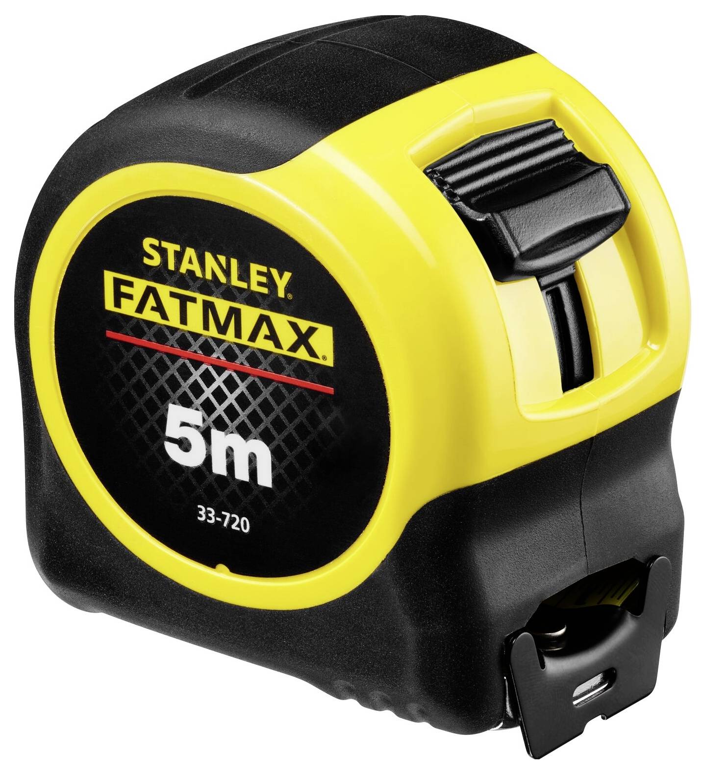 Maßband Stanley Fatmax, 5 Meter Länge, mit gelb-schwarzem Gehäuse und silbernem Clip.