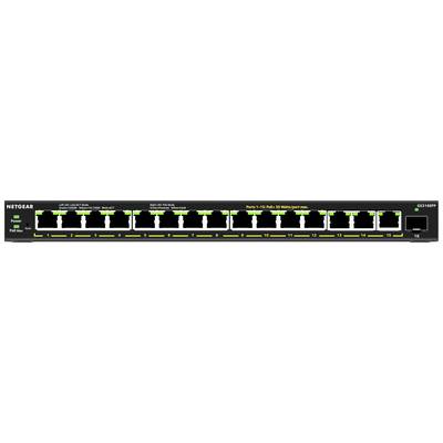 Netgear 16-Port-Gigabit-Switch, alle Ports aktiv und mit grünem Licht, zeigt Funktionalität und Konnektivität an.