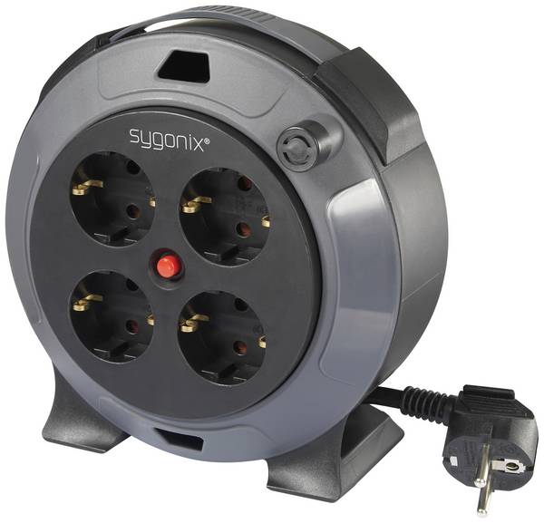 Sygonix SY-5806896 Kabeltrommel 5 m Schwarz Schutzkontakt-Stecker