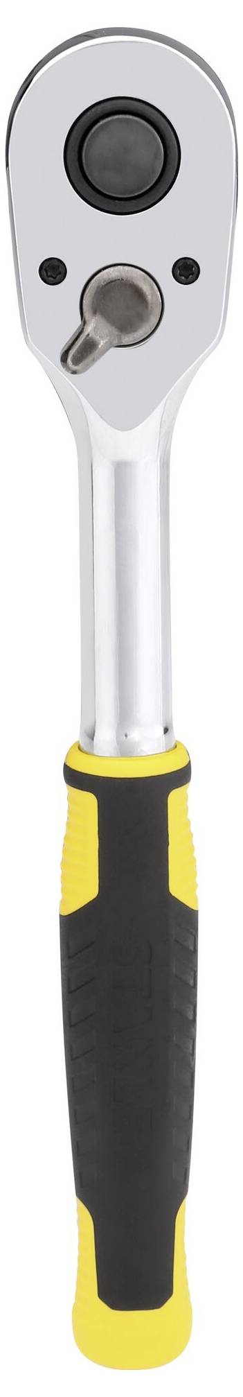 Schraubenschlüssel mit schwarzem und gelbem Griff, verwendet zum Festziehen oder Lösen von Schrauben und Muttern.