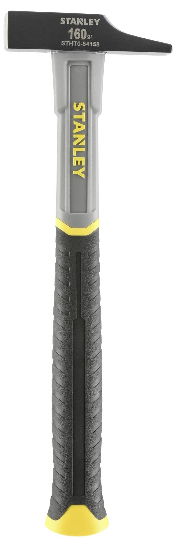Ein Hammer mit ergonomischem Griff und der Aufschrift 'STANLEY 160'. Geeignet für Bau- oder Reparaturarbeiten.