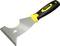 Ein Mehrzweck-Schaber mit schwarzem Griff und gelber Akzentuierung, geeignet zum Abkratzen von Farbe oder anderen Materialien.