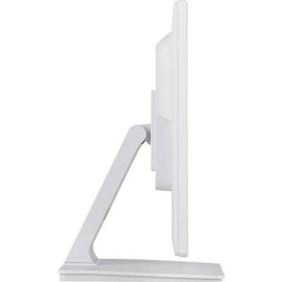 Ein seitlich abgebildeter Computerbildschirm mit schlankem, modernem Design. Der Bildschirm steht auf einem stabilen Standfuß.