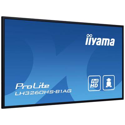 Ein blaues Werbebildschirm-Display von iiyama, Modell 'ProLite LH3260HS-B1AG' in Full HD, zeigt das Markenlogo und Modellname.
