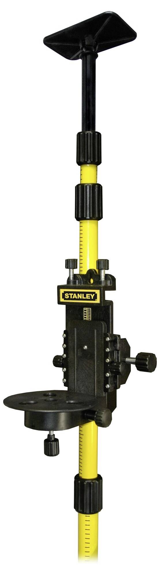 Stanley Quick Support Rod, gelb mit schwarzer Halterung, zur Sicherung von Materialien während der Renovierung oder Konstruktion.