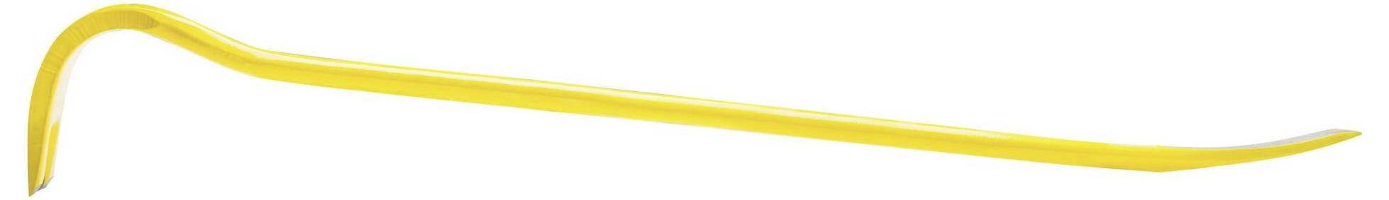 Ein gelber Brecheisen mit gebogenem Ende, das typischerweise zum Hebeln oder Entfernen von Nägeln verwendet wird.