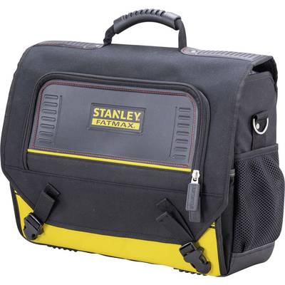 Schwarze Werkzeugtasche mit Griff und gelbem unteren Abschnitt, Markenname 'STANLEY FATMAX' auf der Vorderseite sichtbar.