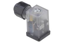 Ein rechteckiger, transparenter elektrischer Stecker mit schwarzem Schraubverschluss, der in der Elektrotechnik verwendet wird.