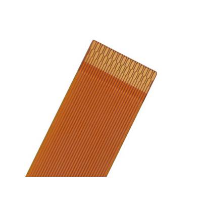 Ein flexibles Flachbandkabel in braun-orange, diagonale Ansicht. Oft genutzt in Elektronik für enge Platzverhältnisse und Verbindungen.