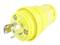 Gelber, dreipoliger Steckeradapter mit Metallkontakten, geeignet für industrielle oder Außenanwendungen.
