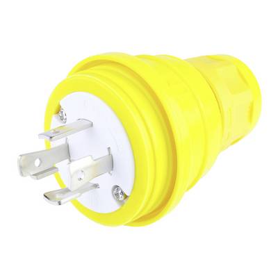Gelber Adapter mit drei Metallspangen zur Stromverbindung, seitlich liegend. Geeignet für industrielle oder spezielle Anwendungen.