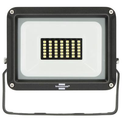 Schwarzer LED-Flutlicht mit rechteckigem Gehäuse, zentrales LED-Gitter und U-förmige Halterung auf weißem Hintergrund