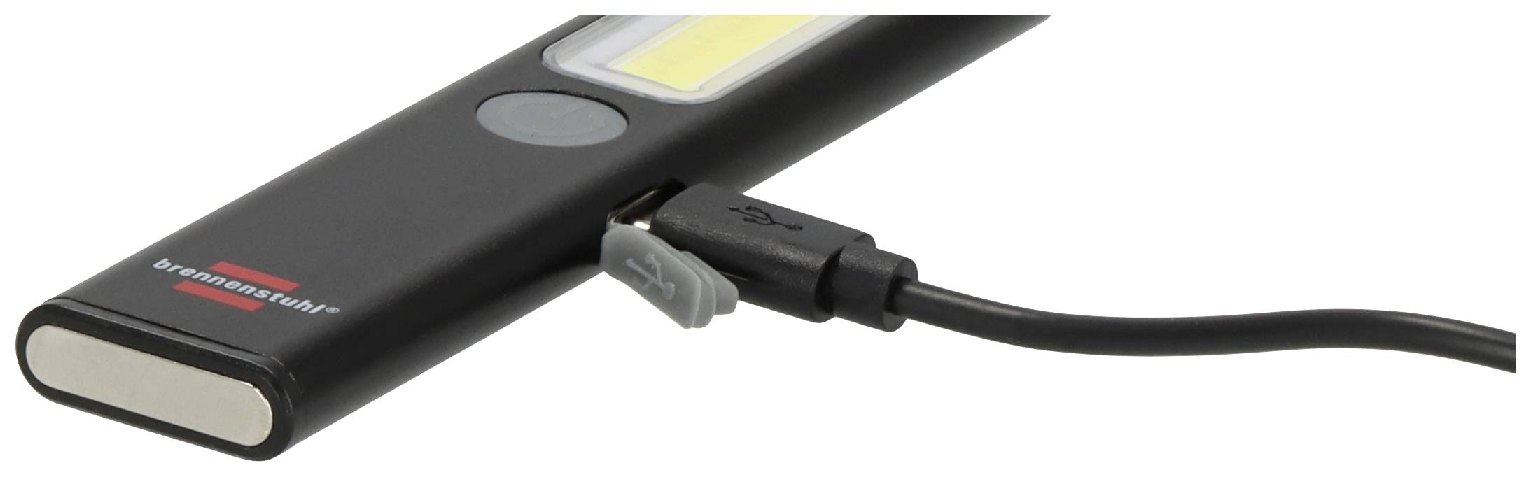 Taschenlampe mit USB-Kabelanschluss zum Aufladen.