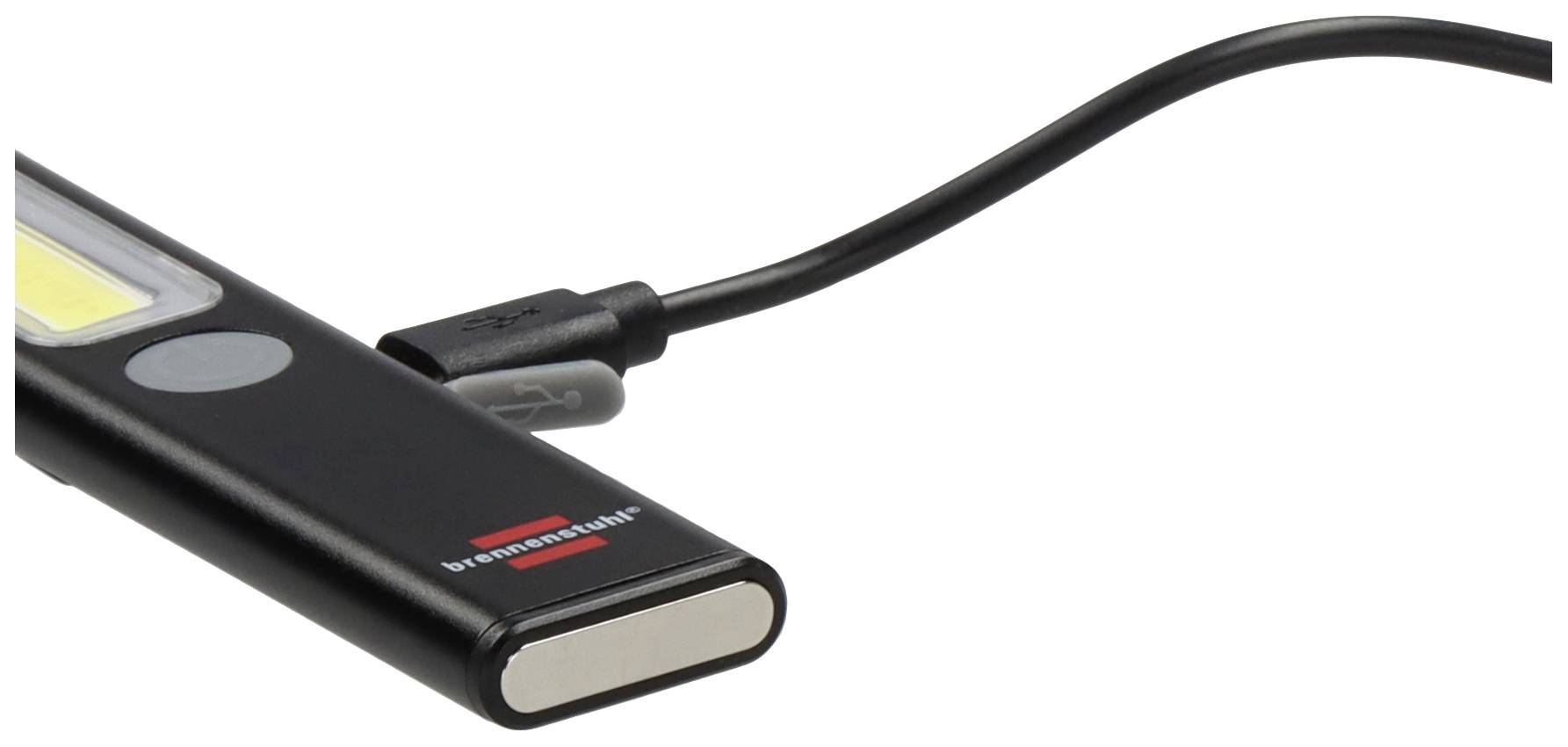'Brennenstuhl LED-Stiftleuchte mit USB-Ladekabel, schwarz, teilweise sichtbar.'
