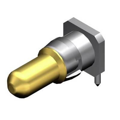 Ein metallischer Koaxialstecker mit goldener Spitze und silbernem Gehäuse, geeignet für elektronische Verbindungen.