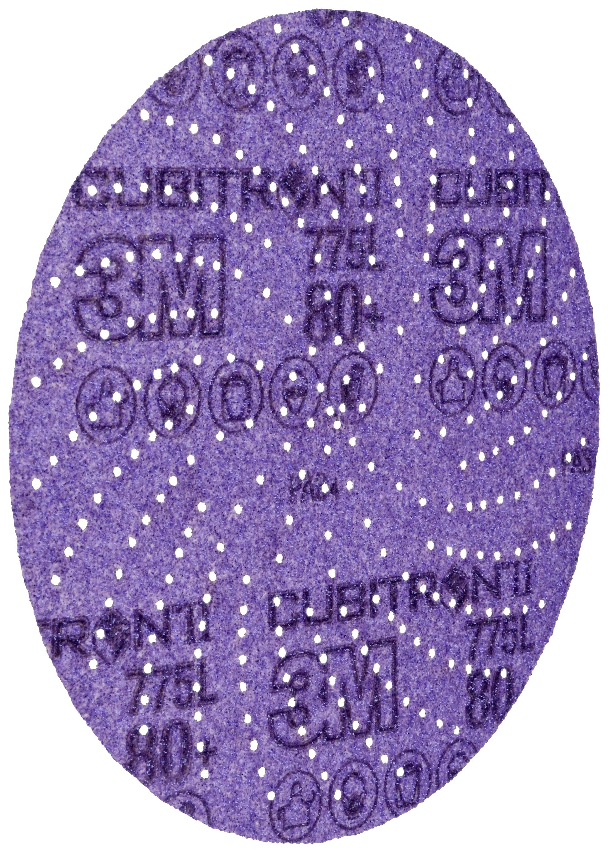 Lila Schleifscheibe mit aufgestanztem Muster und '3M'-Logo, geeignet für das Schleifen von Oberflächen in handwerklichen oder industriellen Anwendungen.